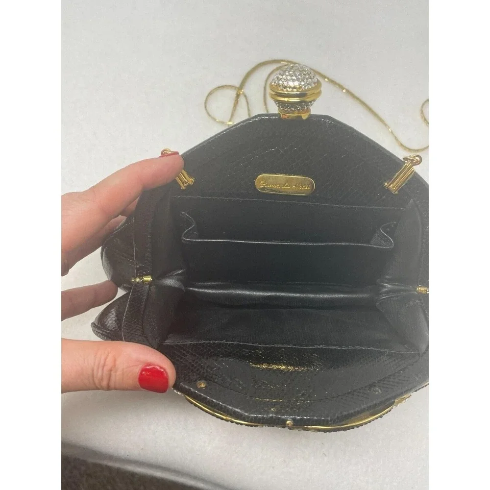 Vintage Finesse La Model Jeweled Convertible Snakeskin‎ Clutch Gold Chain